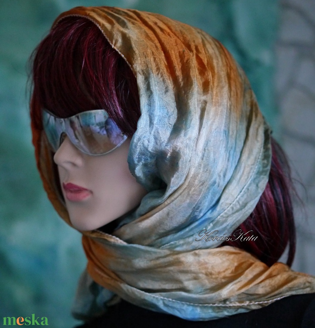 PONGE SELYEMSÁL - batikolt, gyűrt 100% hernyóselyem sál / tunisz KÉSZLETEN - ruha & divat - sál, sapka, kendő - kendő - Meska.hu