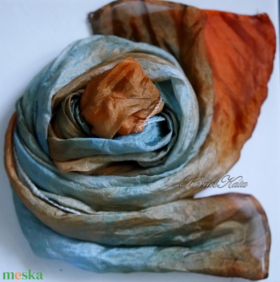 PONGE SELYEMSÁL - batikolt, gyűrt 100% hernyóselyem sál / tunisz KÉSZLETEN - ruha & divat - sál, sapka, kendő - kendő - Meska.hu