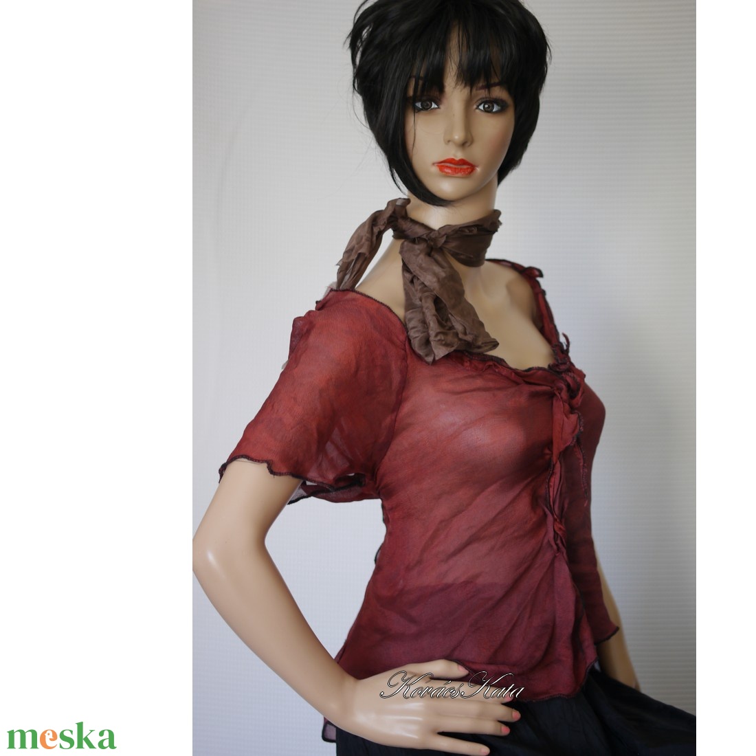 ARTSY CHIFFON-blúz - exkluzív kézzel festett 100% selyem felső KÉSZLETEN - ruha & divat - női ruha - blúz - Meska.hu