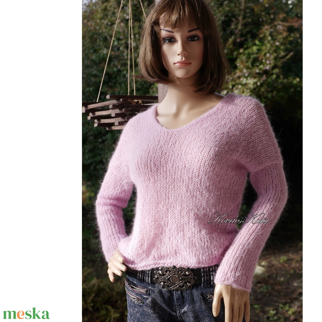 POLLY LUX / setasuri - exkluzív babysuri silk kézzel kötött design pulóver / málnahab KÉSZLETEN - ruha & divat - női ruha - pulóver - Meska.hu