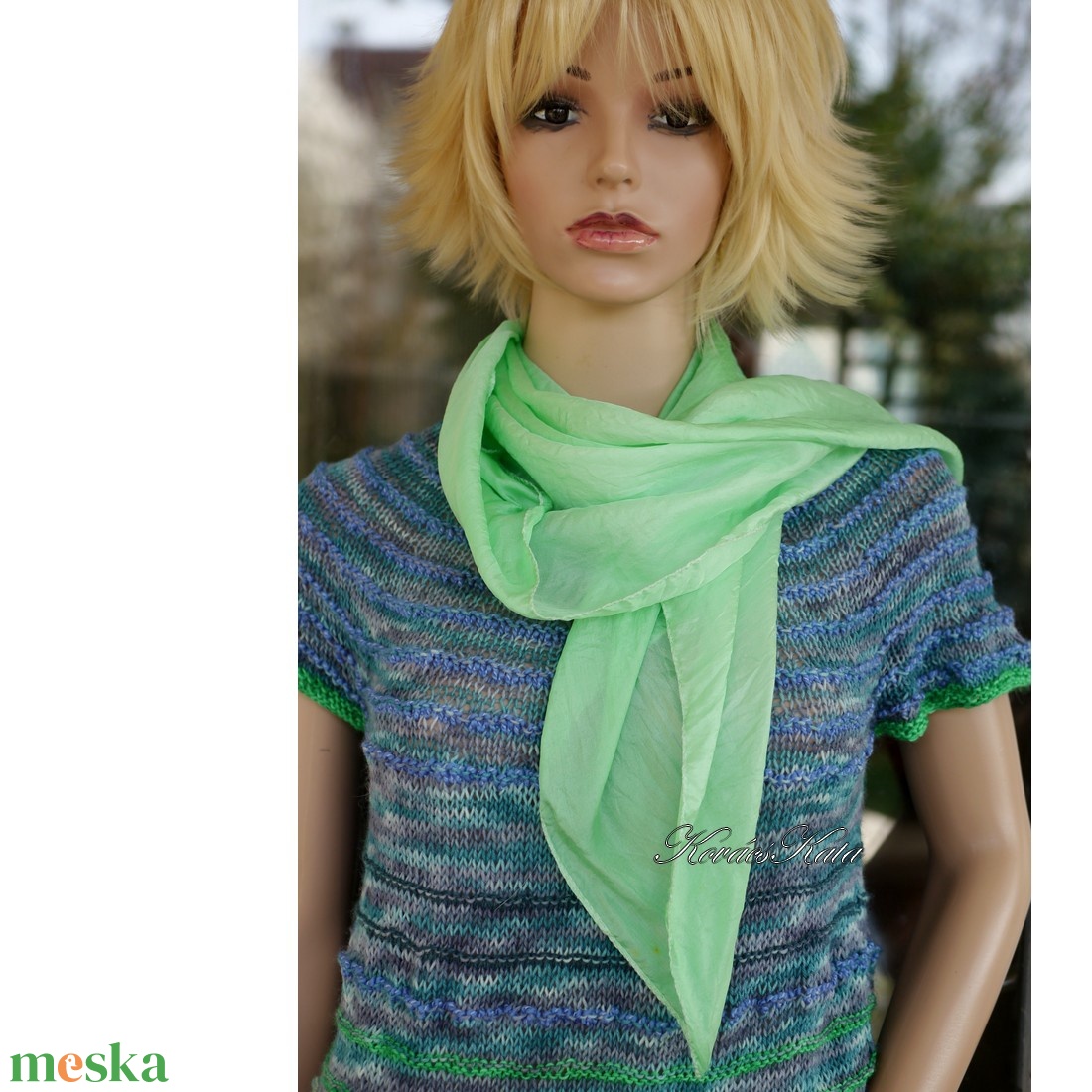 HABOTAI KENDŐ - batikolt hernyóselyem pille-kendő / tavasz-zöld - ruha & divat - sál, sapka, kendő - kendő - Meska.hu