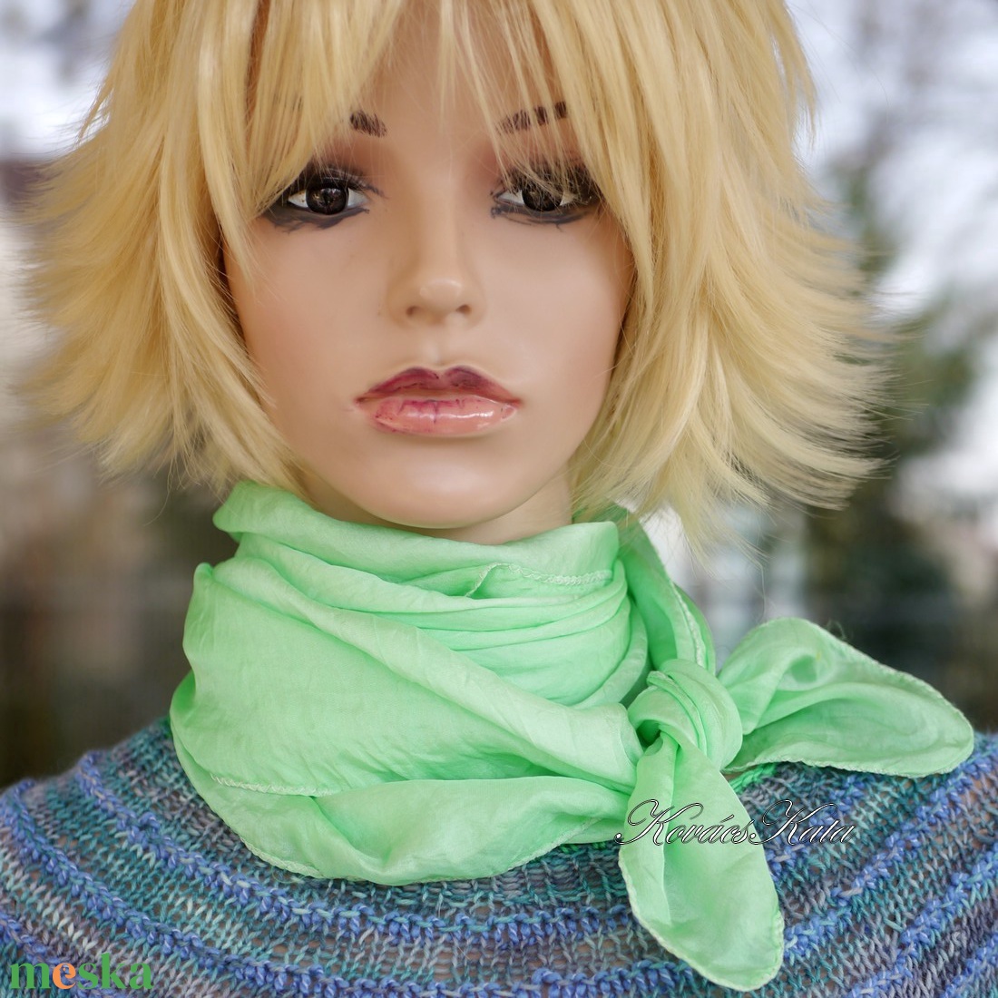 HABOTAI KENDŐ - batikolt hernyóselyem pille-kendő / tavasz-zöld - ruha & divat - sál, sapka, kendő - kendő - Meska.hu