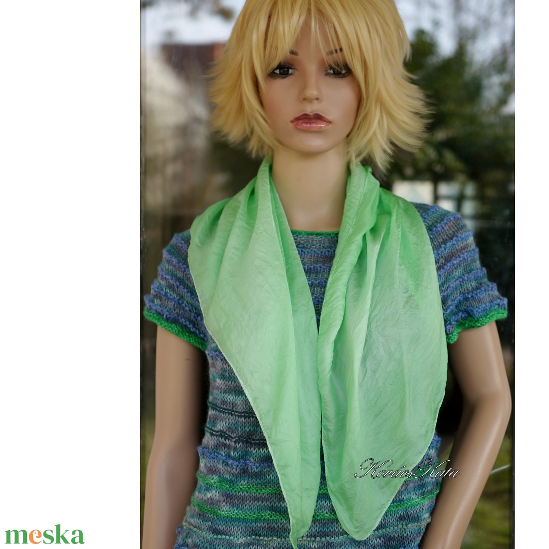 HABOTAI KENDŐ - batikolt hernyóselyem pille-kendő / tavasz-zöld - ruha & divat - sál, sapka, kendő - kendő - Meska.hu
