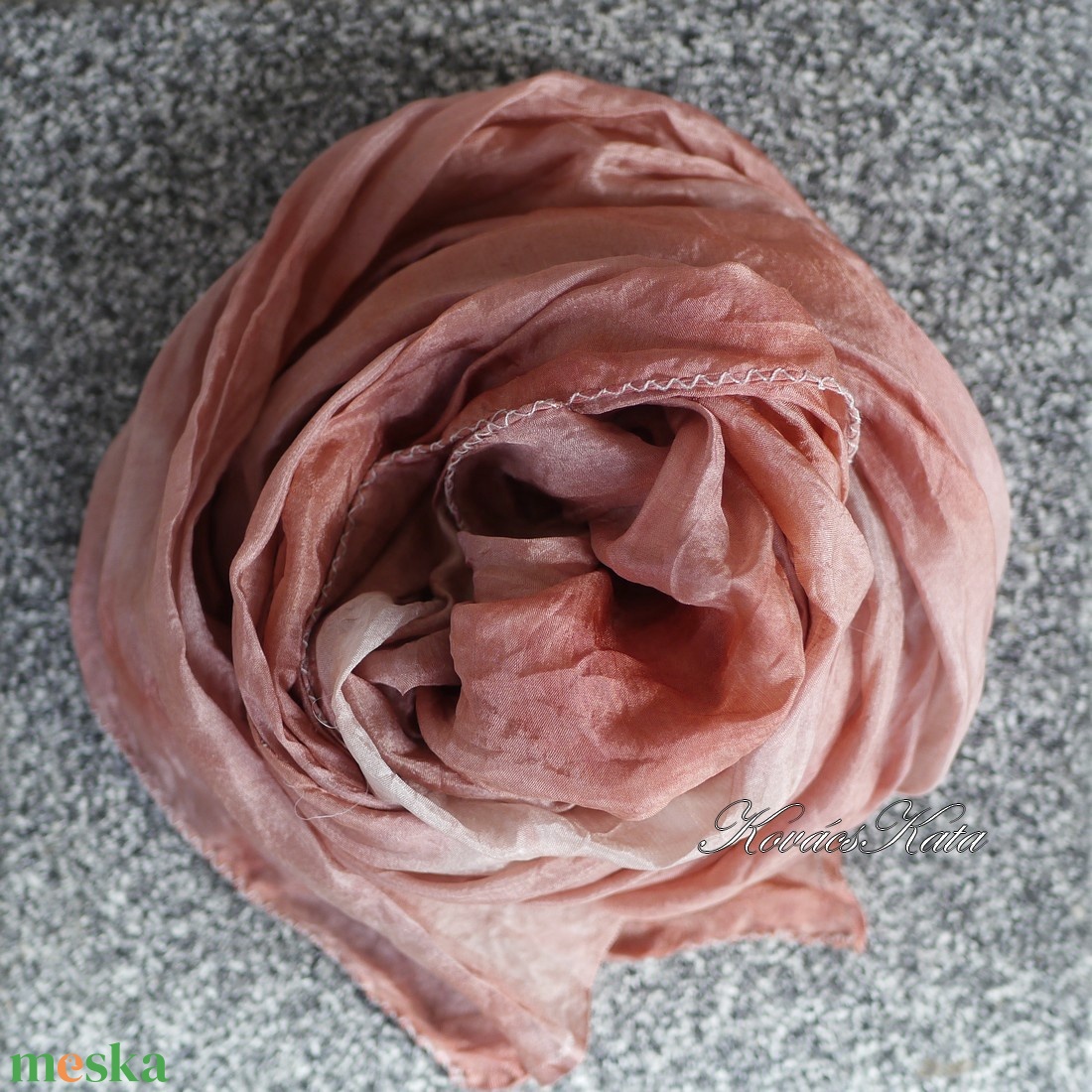 PONGE SELYEMSÁL - batikolt, gyűrt 100% hernyóselyem sál / terra ombre - ruha & divat - sál, sapka, kendő - kendő - Meska.hu