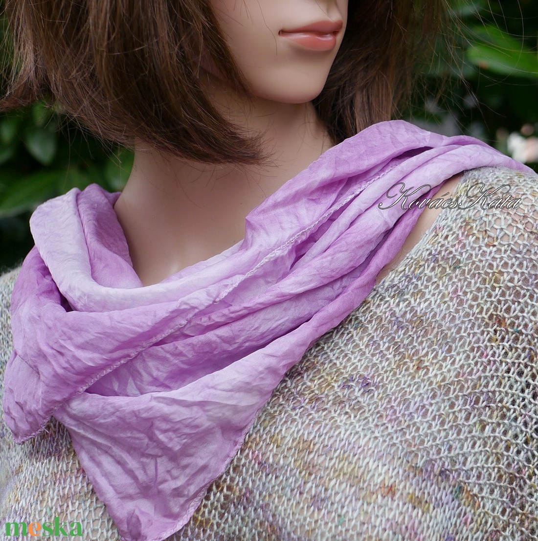 PONGE SELYEMKENDŐ - batikolt hernyóselyem pille kendő / levendula ombre - ruha & divat - sál, sapka, kendő - kendő - Meska.hu