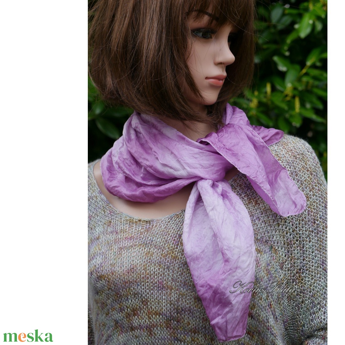 PONGE SELYEMKENDŐ - batikolt hernyóselyem pille kendő / levendula ombre - ruha & divat - sál, sapka, kendő - kendő - Meska.hu