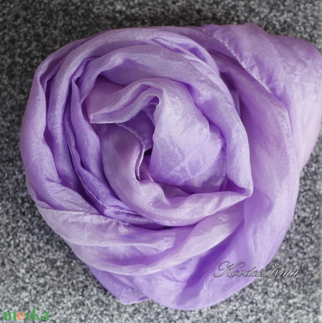 PONGE SELYEMSÁL - batikolt, gyűrt 100% hernyóselyem sál / orgona - ruha & divat - sál, sapka, kendő - kendő - Meska.hu