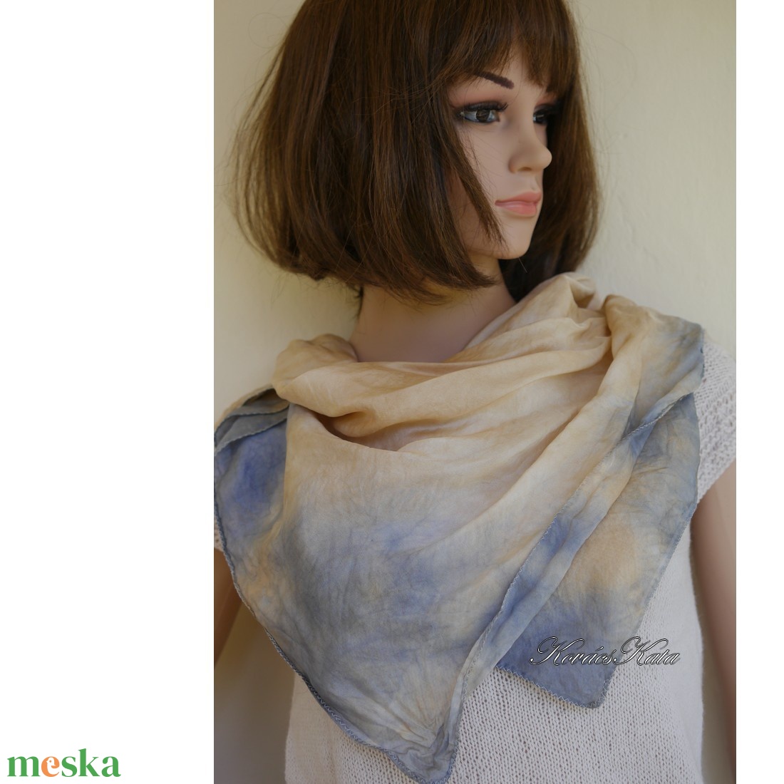 PONGE KENDŐ - batikolt 100% hernyóselyem kendő / mogyoró, szürke - ruha & divat - sál, sapka, kendő - kendő - Meska.hu