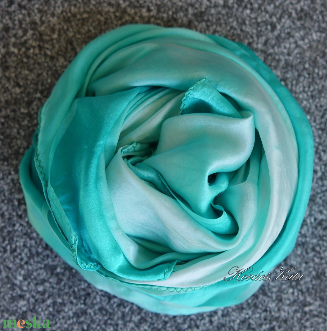 SATEN SELYEMKENDŐ - exkluzív 100% hernyóselyem batikolt kendő / bright aqua - ruha & divat - sál, sapka, kendő - kendő - Meska.hu
