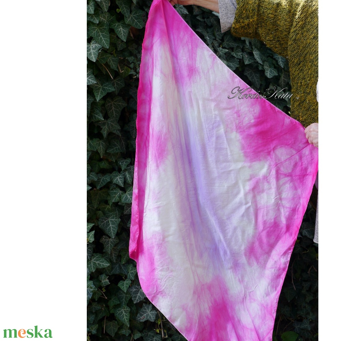 SATEN SELYEMKENDŐ - exkluzív 100% hernyóselyem batikolt kendő / ciklámen lilával - ruha & divat - sál, sapka, kendő - kendő - Meska.hu