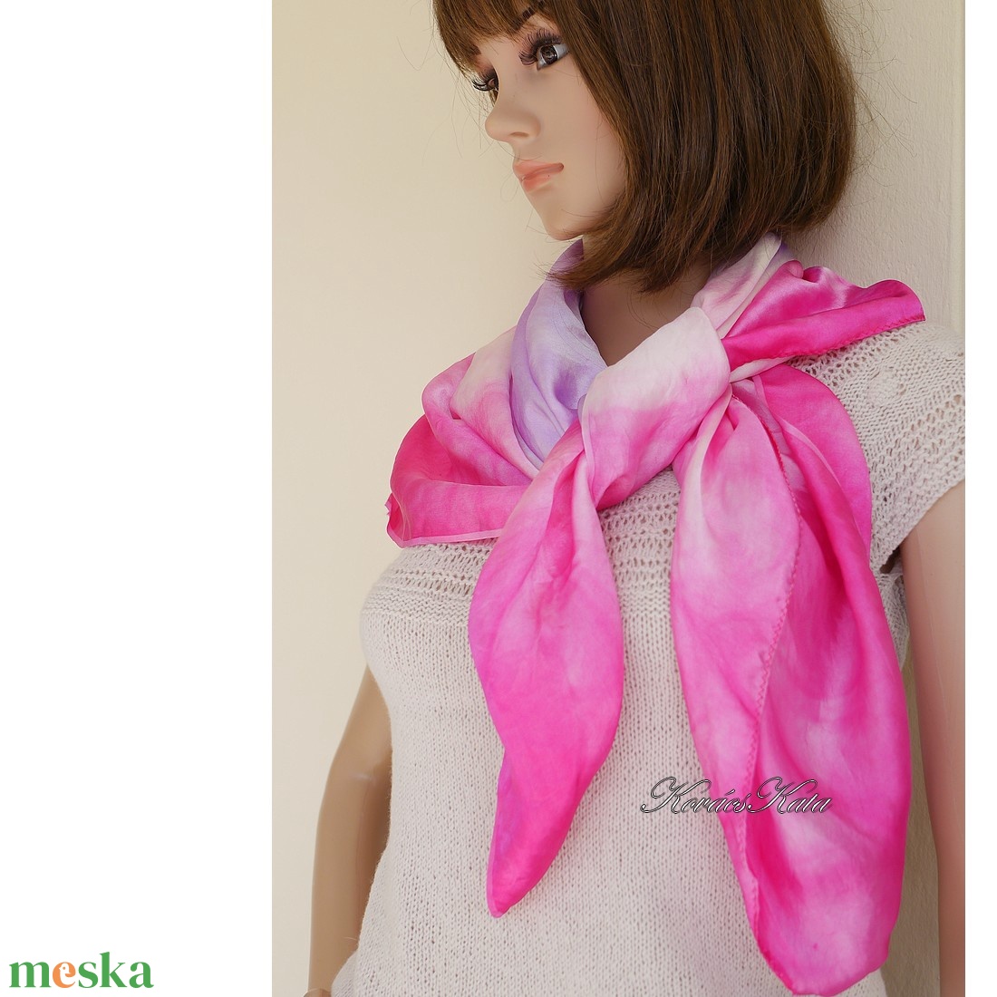 SATEN SELYEMKENDŐ - exkluzív 100% hernyóselyem batikolt kendő / ciklámen lilával - ruha & divat - sál, sapka, kendő - kendő - Meska.hu