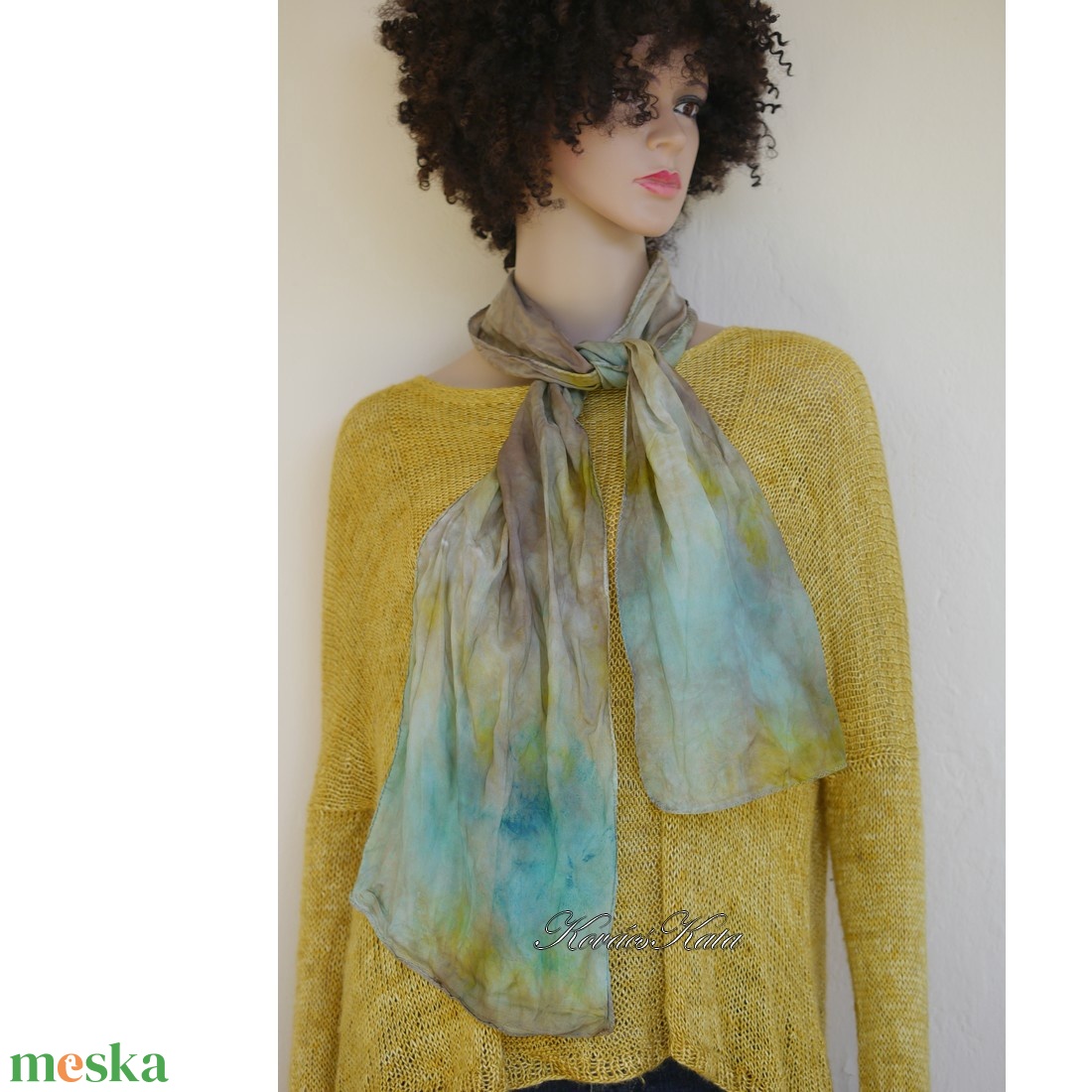 HABOTAI SELYEMSÁL - batikolt 100% hernyóselyem sál / tópart - ruha & divat - sál, sapka, kendő - kendő - Meska.hu