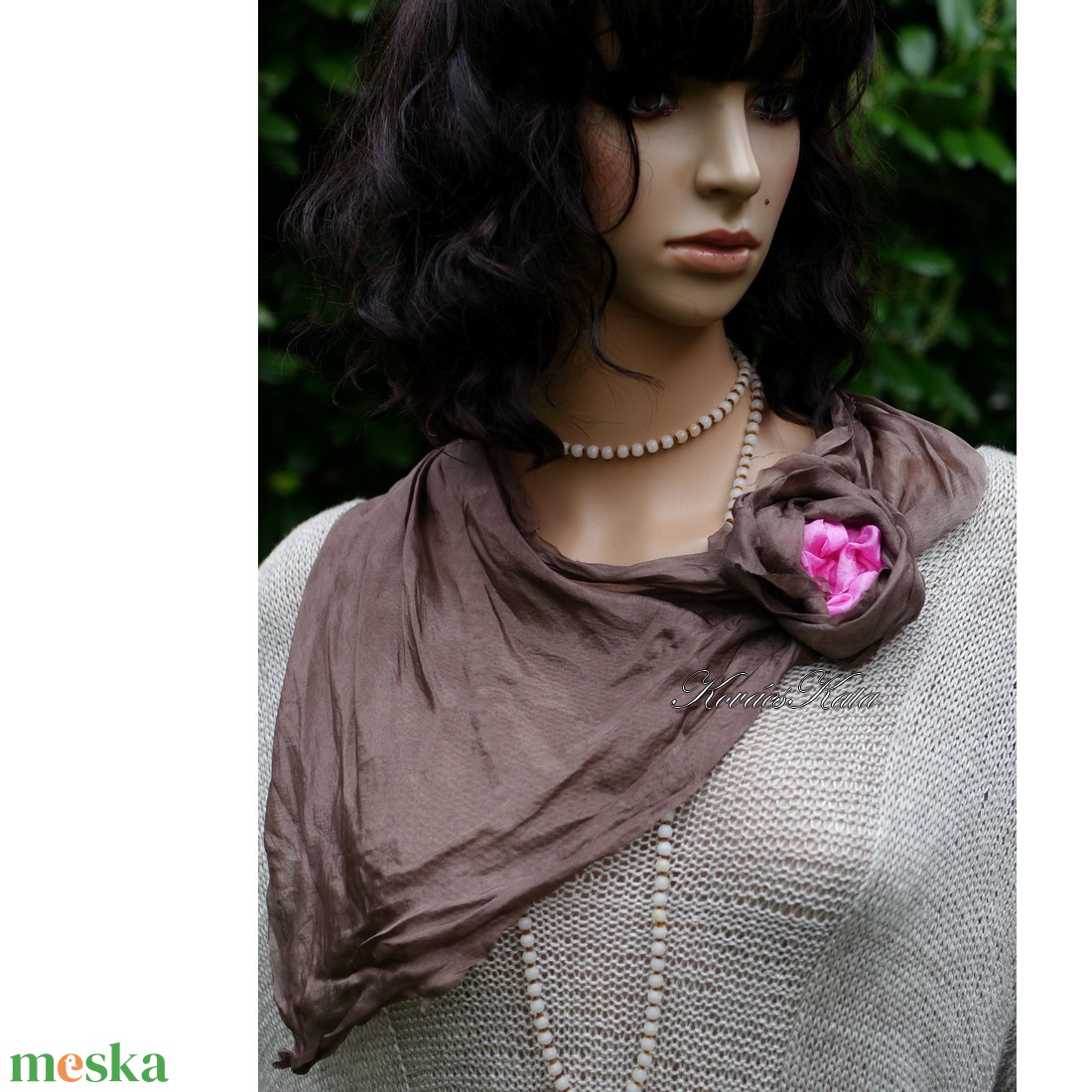 PONGE SELYEM KENDŐ - batikolt 100% hernyóselyem csavart rózsával - ruha & divat - sál, sapka, kendő - sál - Meska.hu