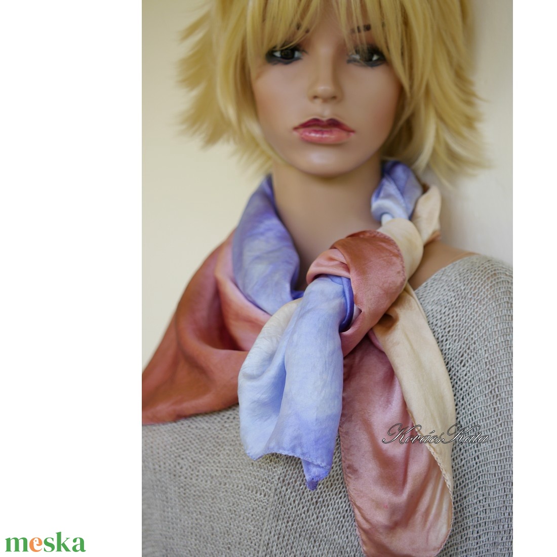 SATEN SELYEMKENDŐ - exkluzív 100% hernyóselyem batikolt kendő / trikolor - ruha & divat - sál, sapka, kendő - kendő - Meska.hu