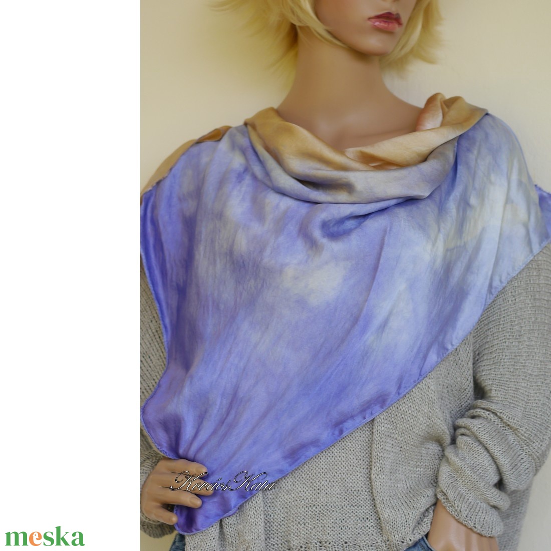 SATEN SELYEMKENDŐ - exkluzív 100% hernyóselyem batikolt kendő / trikolor - ruha & divat - sál, sapka, kendő - kendő - Meska.hu