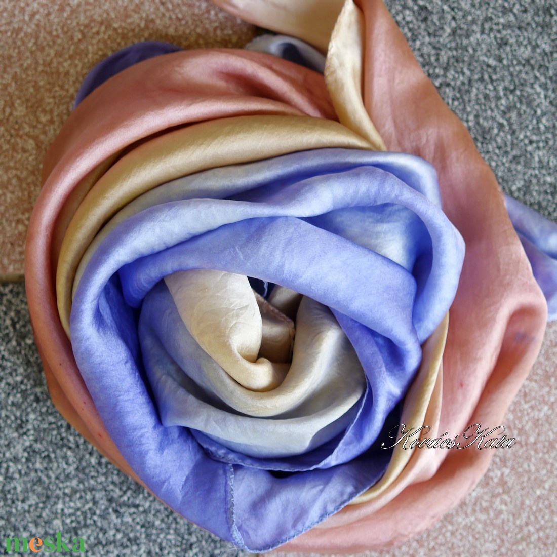 SATEN SELYEMKENDŐ - exkluzív 100% hernyóselyem batikolt kendő / trikolor - ruha & divat - sál, sapka, kendő - kendő - Meska.hu