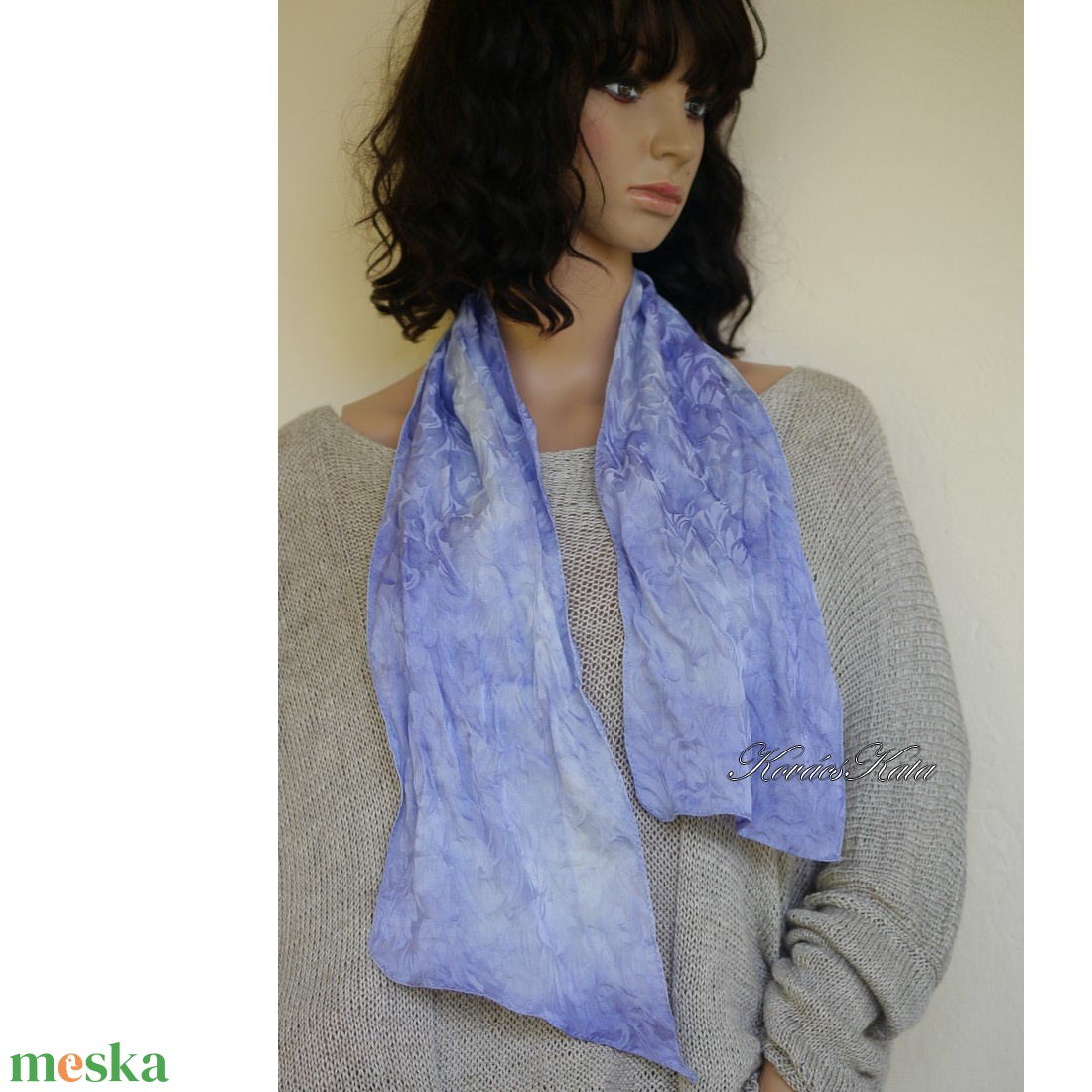 TULIPÁNOS SELYEMSÁL - exkluzív jacquard 100% hernyóselyem batikolt sál / égkék - ruha & divat - sál, sapka, kendő - sál - Meska.hu