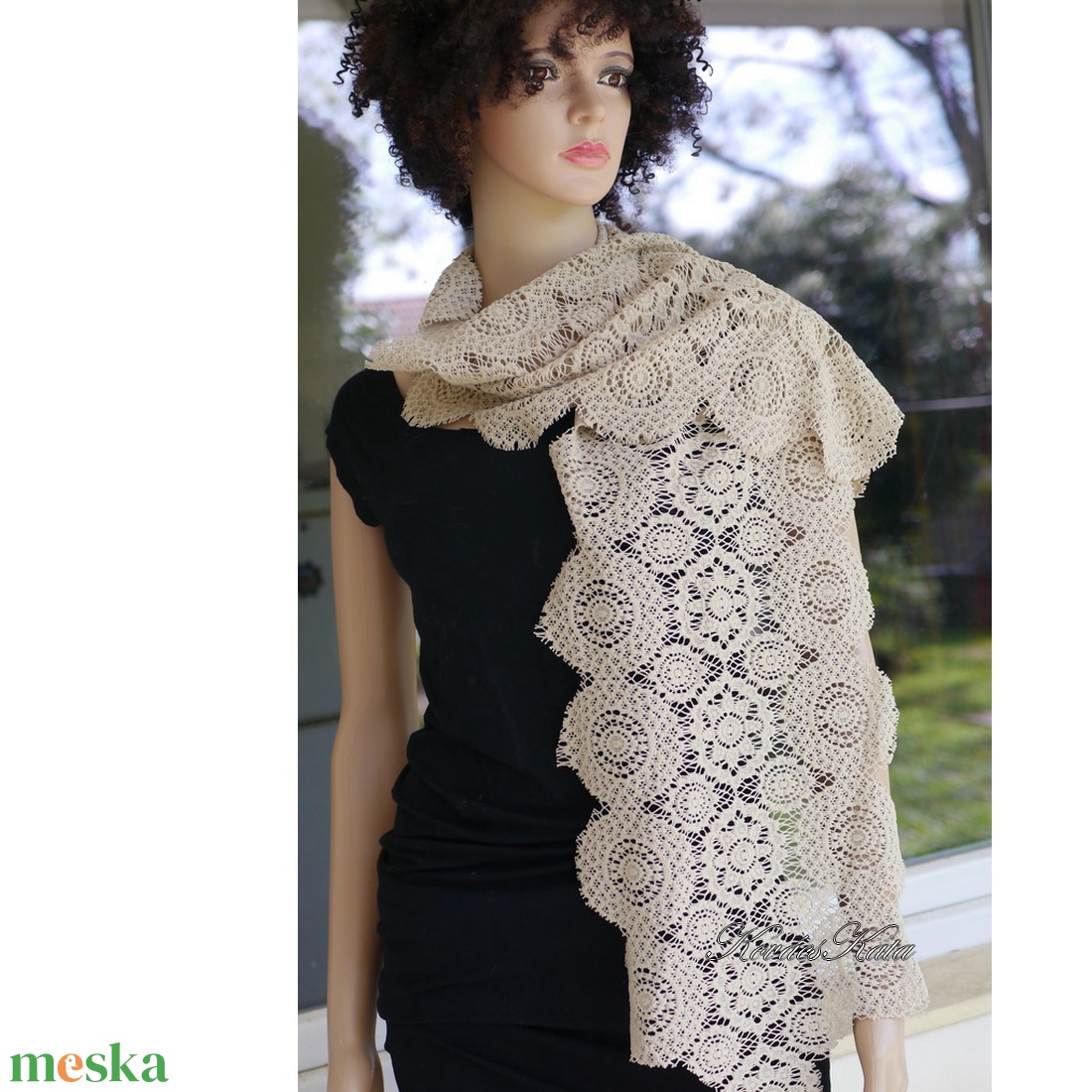 EKRÜ CSIPKE STÓLA - vintage mintás sál - ruha & divat - sál, sapka, kendő - stóla - Meska.hu