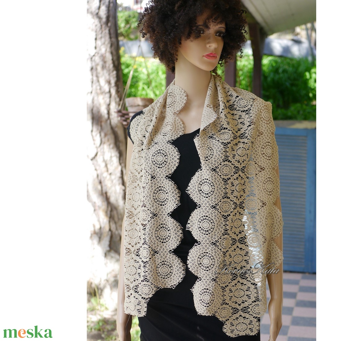 EKRÜ CSIPKE STÓLA - vintage mintás sál - ruha & divat - sál, sapka, kendő - stóla - Meska.hu