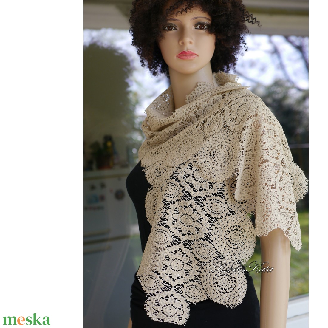 EKRÜ CSIPKE STÓLA - vintage mintás sál - ruha & divat - sál, sapka, kendő - stóla - Meska.hu