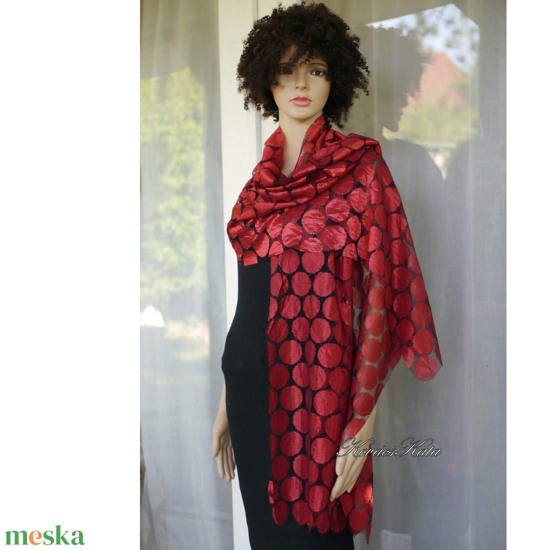 PÖTTYÖS - tüllcsipke stóla / piros - ruha & divat - sál, sapka, kendő - stóla - Meska.hu