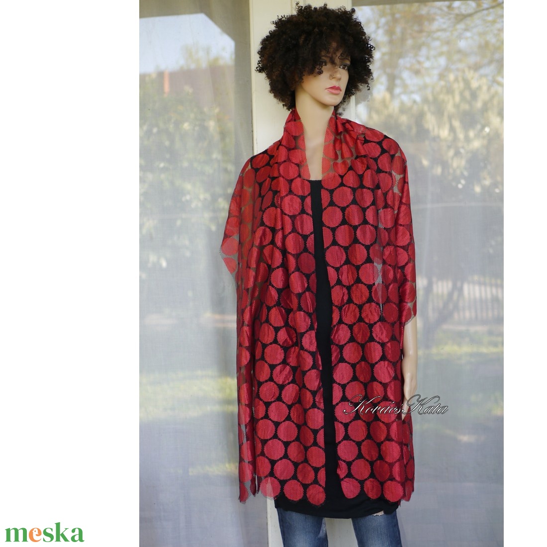 PÖTTYÖS - tüllcsipke stóla / piros - ruha & divat - sál, sapka, kendő - stóla - Meska.hu