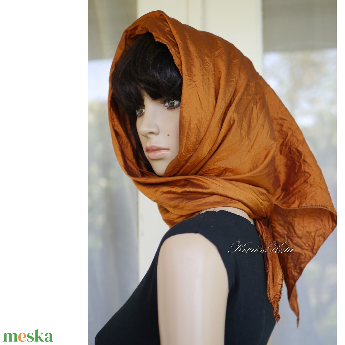 TAFT-SELYEM KENDŐ - exkluzív 100% hernyóselyem vállkendő / bronz - ruha & divat - sál, sapka, kendő - vállkendő - Meska.hu