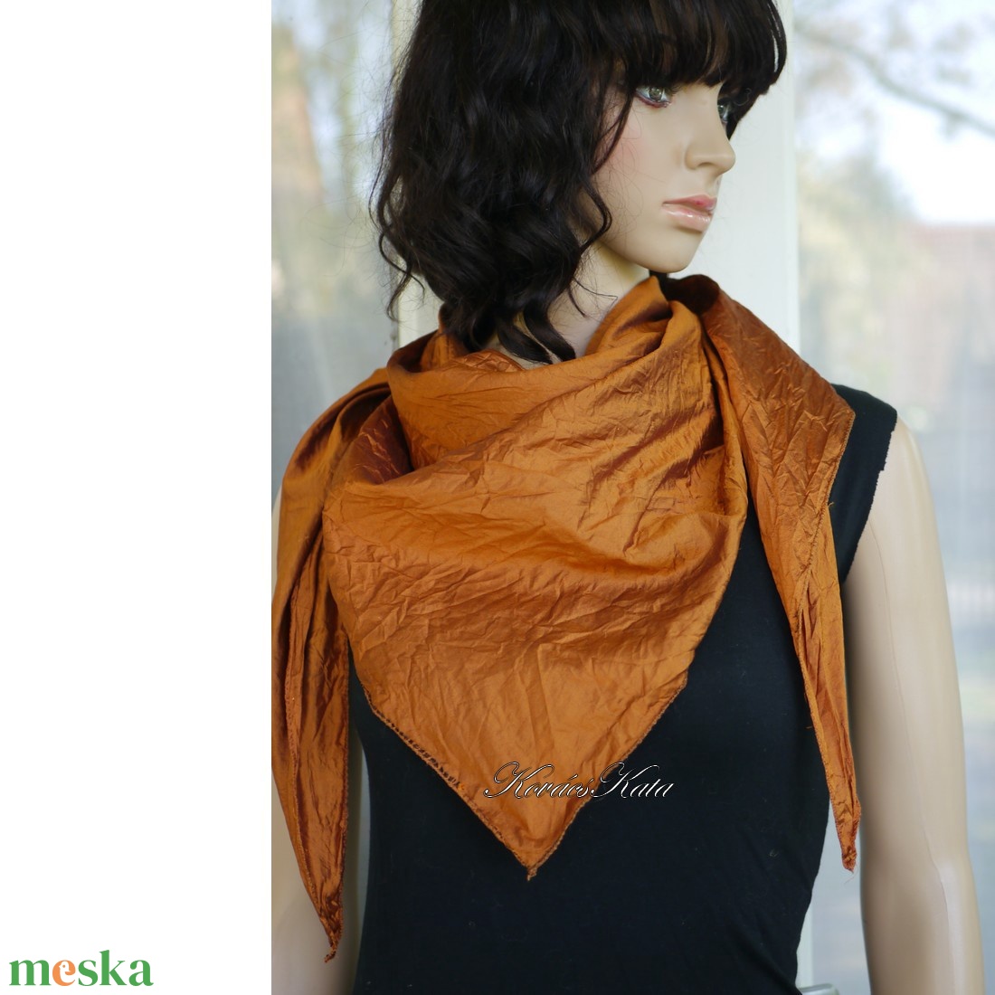 TAFT-SELYEM KENDŐ - exkluzív 100% hernyóselyem vállkendő / bronz - ruha & divat - sál, sapka, kendő - vállkendő - Meska.hu