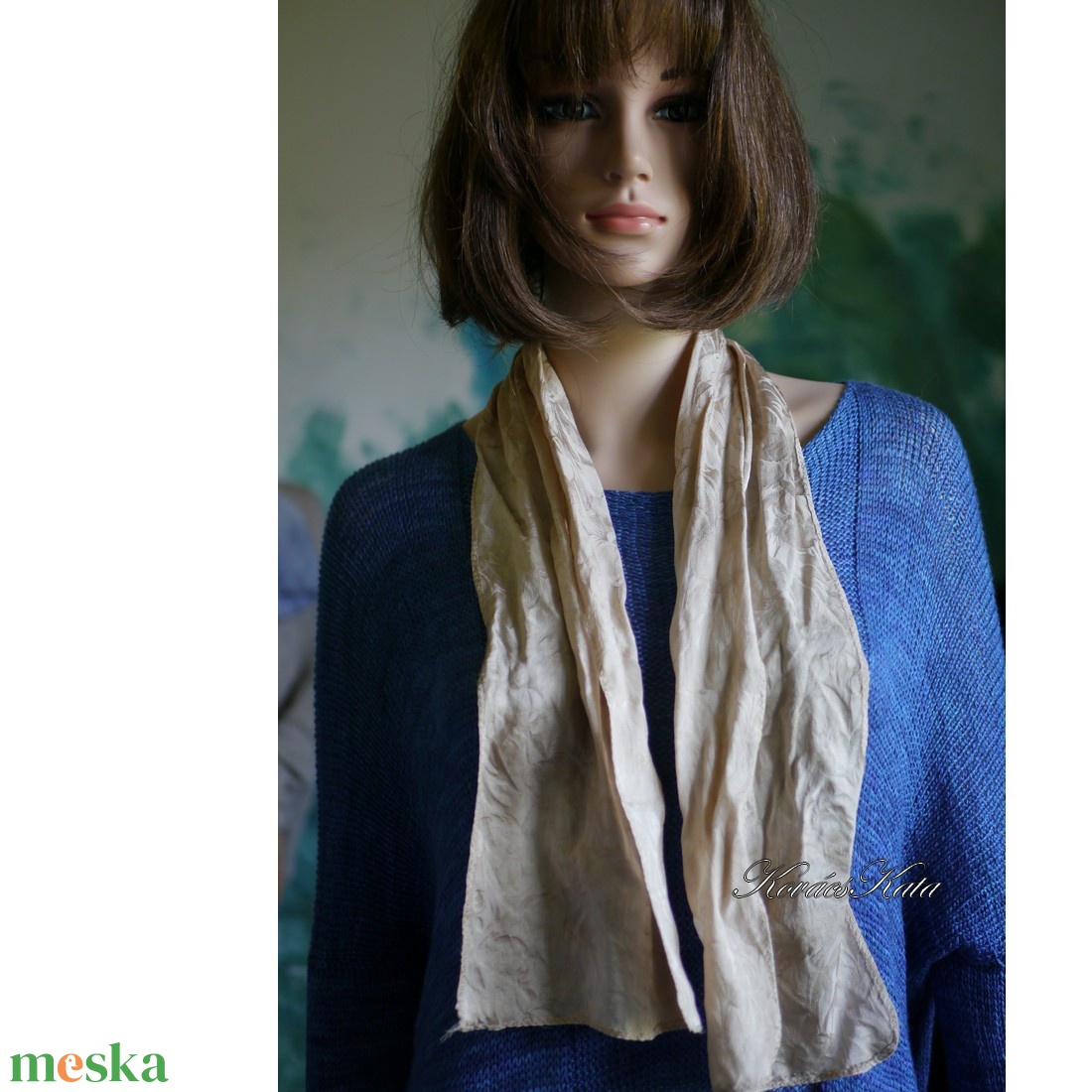 TULIPÁNOS SELYEMSÁL - exkluzív jacquard 100% hernyóselyem batikolt sál / mogyoró - ruha & divat - sál, sapka, kendő - sál - Meska.hu