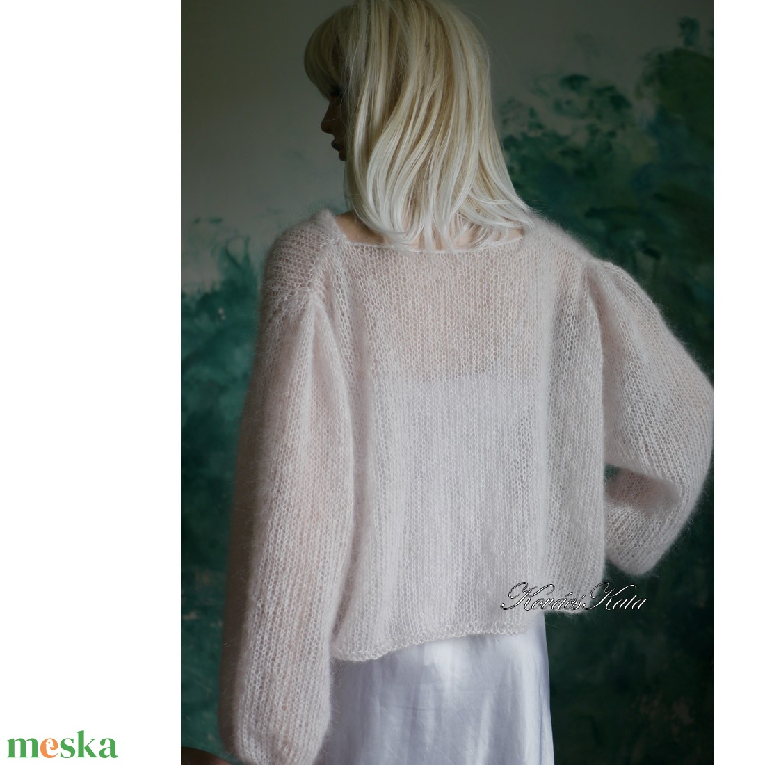 LORETTA - exkluzív kézzel kötött túlméretes selyem-mohair kardigán, poncsó / kréta  - ruha & divat - női ruha - kardigánok - Meska.hu