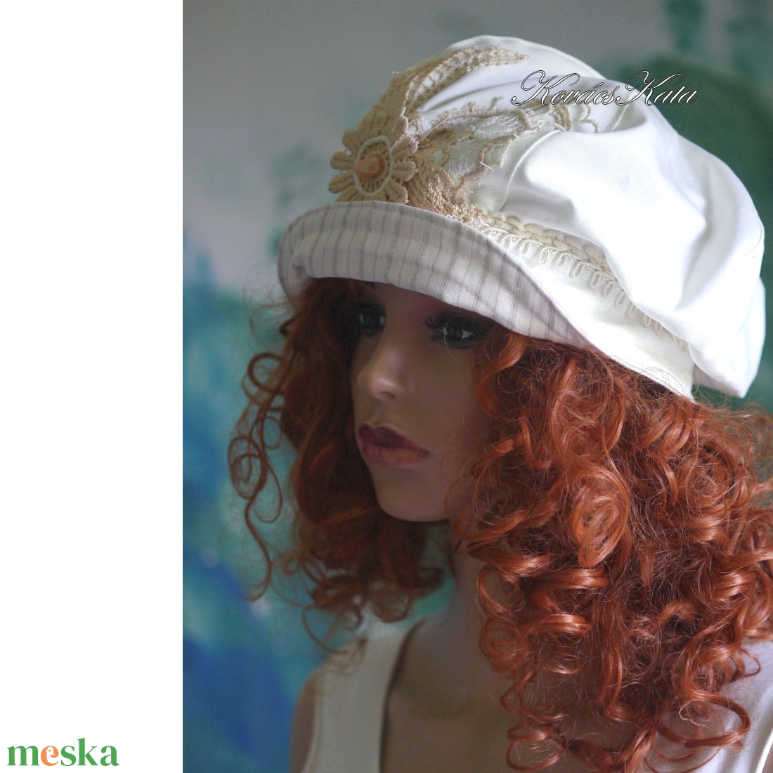 REBEKA - romantikus exkluzív applikált bucket kalap  - ruha & divat - sál, sapka, kendő - kalap - Meska.hu