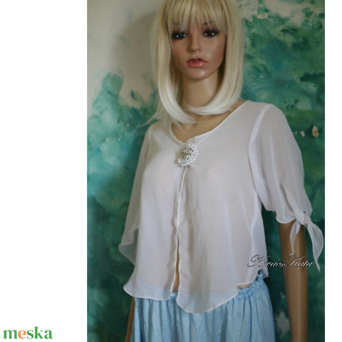 MUSZLIN BOLERÓ - vintage könnyű fehér felső - ruha & divat - női ruha - bolero - Meska.hu