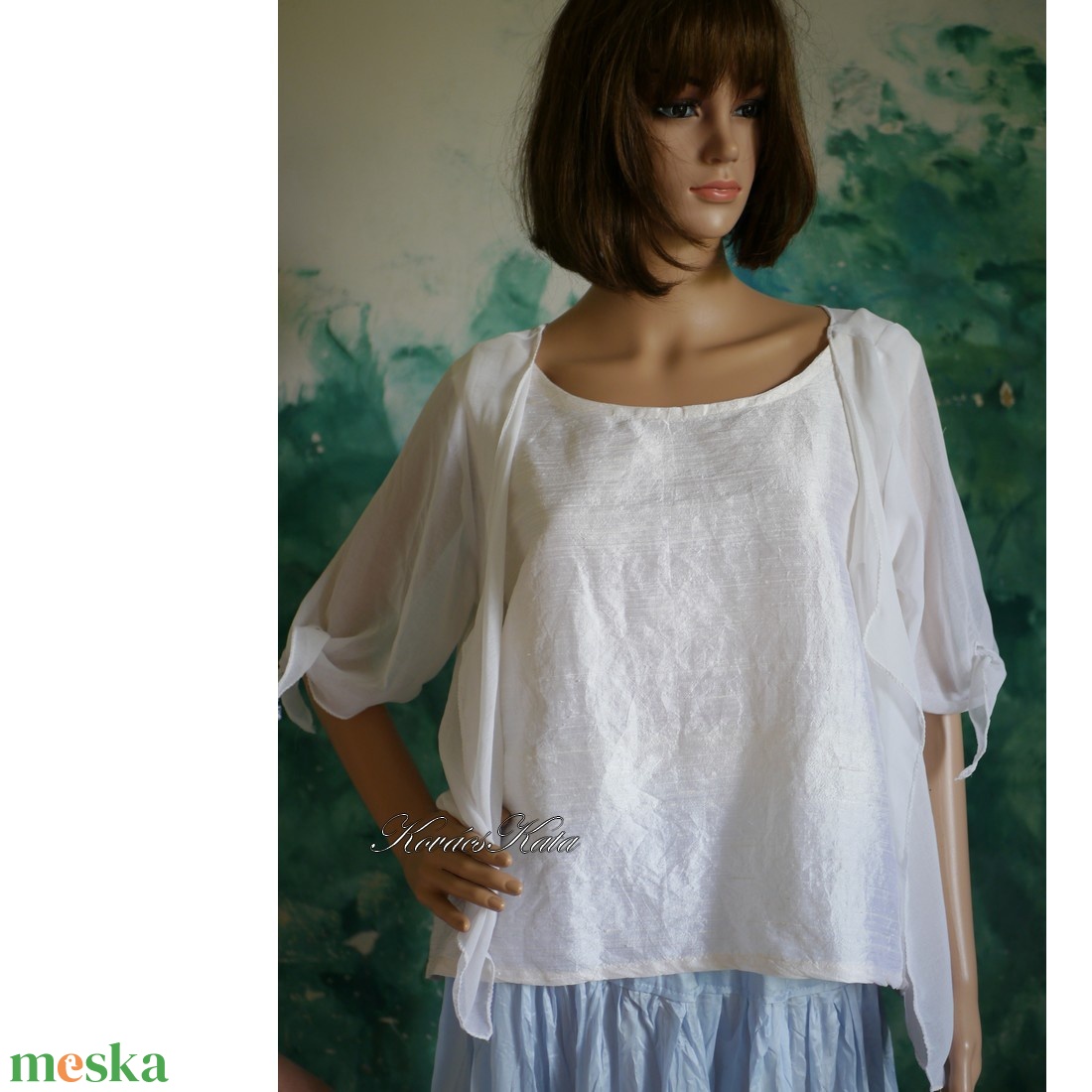 MUSZLIN BOLERÓ - vintage könnyű fehér felső - ruha & divat - női ruha - bolero - Meska.hu