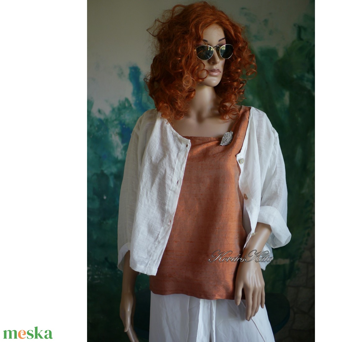KITTY LUX - exkluzív 100% hernyóselyem sanzsán santung felső, selyemtop / rost - ruha & divat - női ruha - blúz - Meska.hu