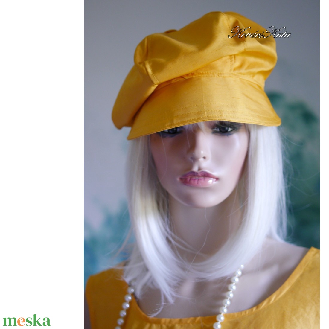 LOLI-SAPI - exkluzív hernyóselyem shantung sapka, selyem kalap / napsárga - ruha & divat - sál, sapka, kendő - kalap - Meska.hu