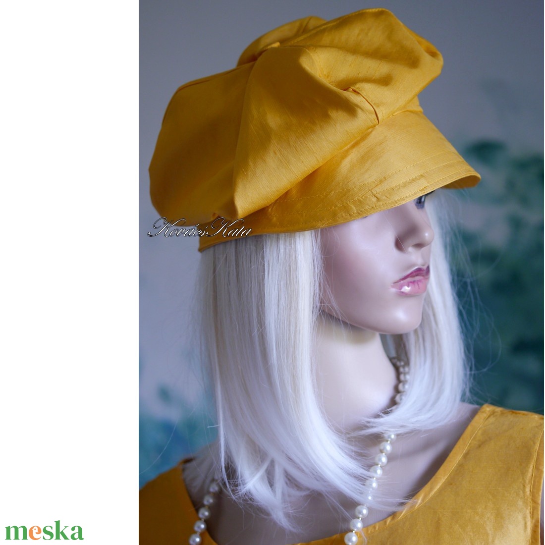 LOLI-SAPI - exkluzív hernyóselyem shantung sapka, selyem kalap / napsárga - ruha & divat - sál, sapka, kendő - kalap - Meska.hu