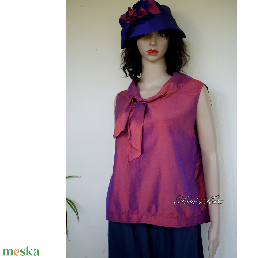 KETRIN TOP - exkluzív 100% hernyóselyem sanzsán shantung felső, selyemtop /  orchidea - ruha & divat - női ruha - blúz - Meska.hu