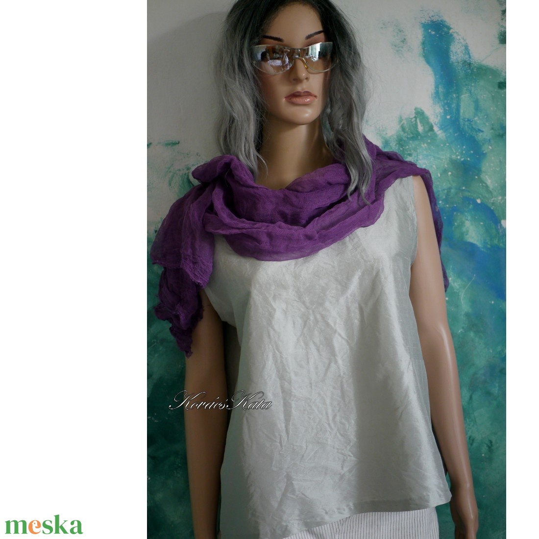 KITTY LUX - exkluzív 100% hernyóselyem sanzsán shantung felső, selyemtop / ezüst - ruha & divat - női ruha - blúz - Meska.hu