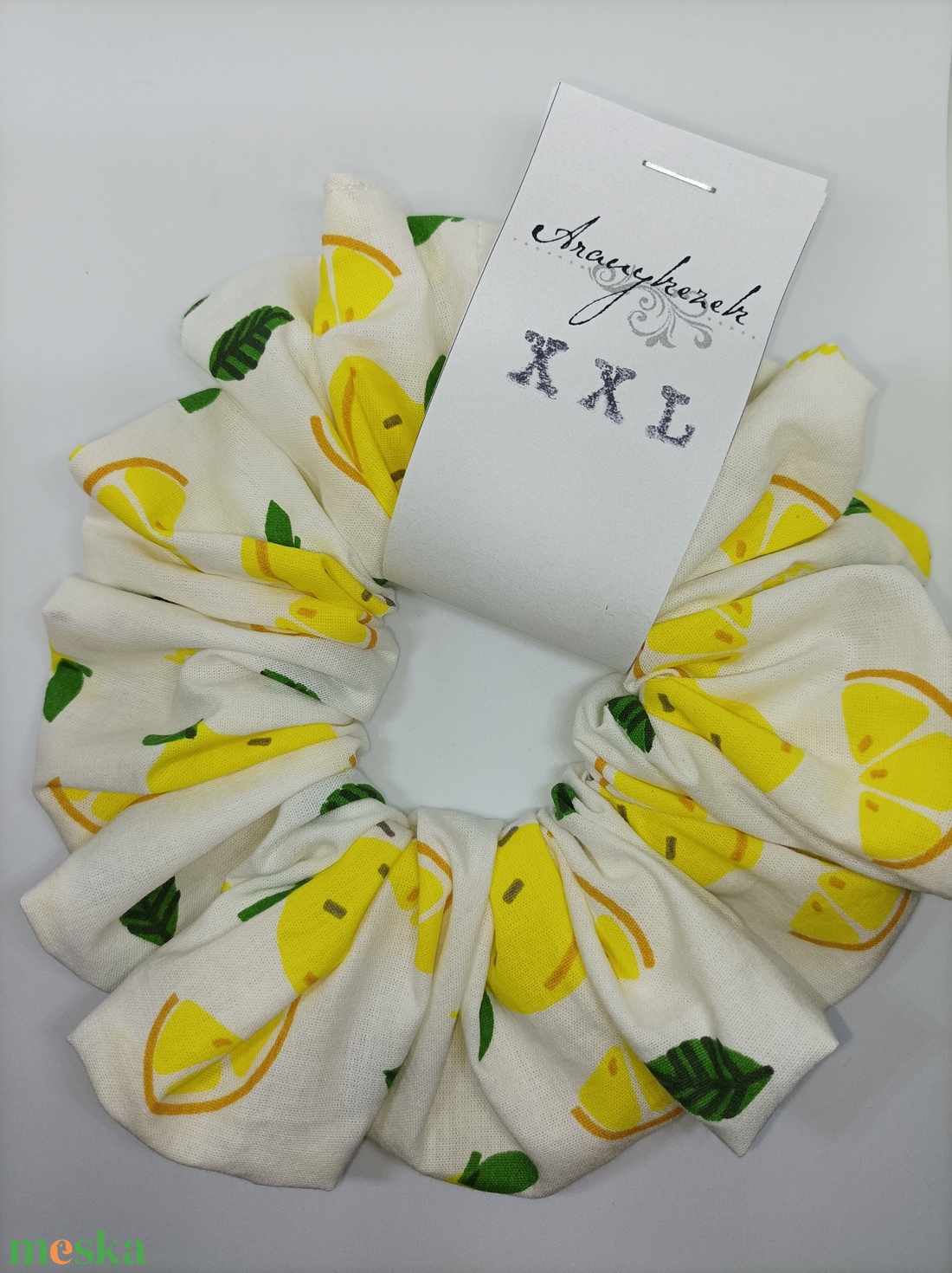 Citromos scrunchie-textil hajgumi XXL méretben  - ruha & divat - hajdísz & hajcsat - hajgumi - Meska.hu