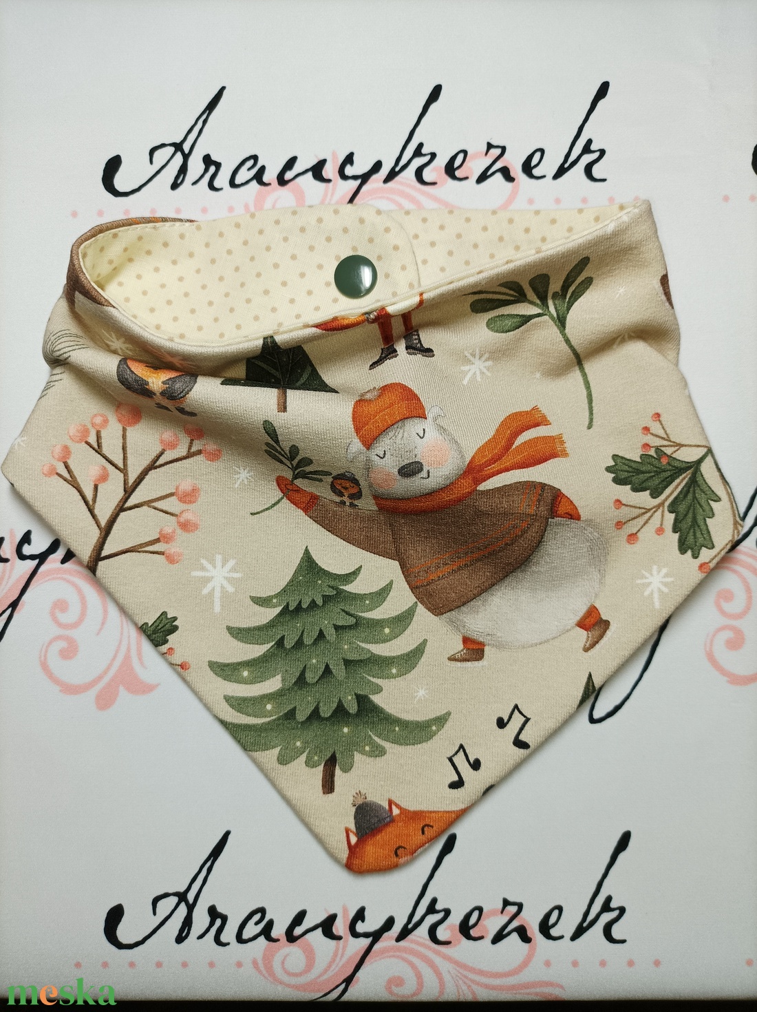Nyálkendő- Jegesmedve és fenyőfa mintával - ruha & divat - babaruha & gyerekruha - előke & nyálkendő - Meska.hu