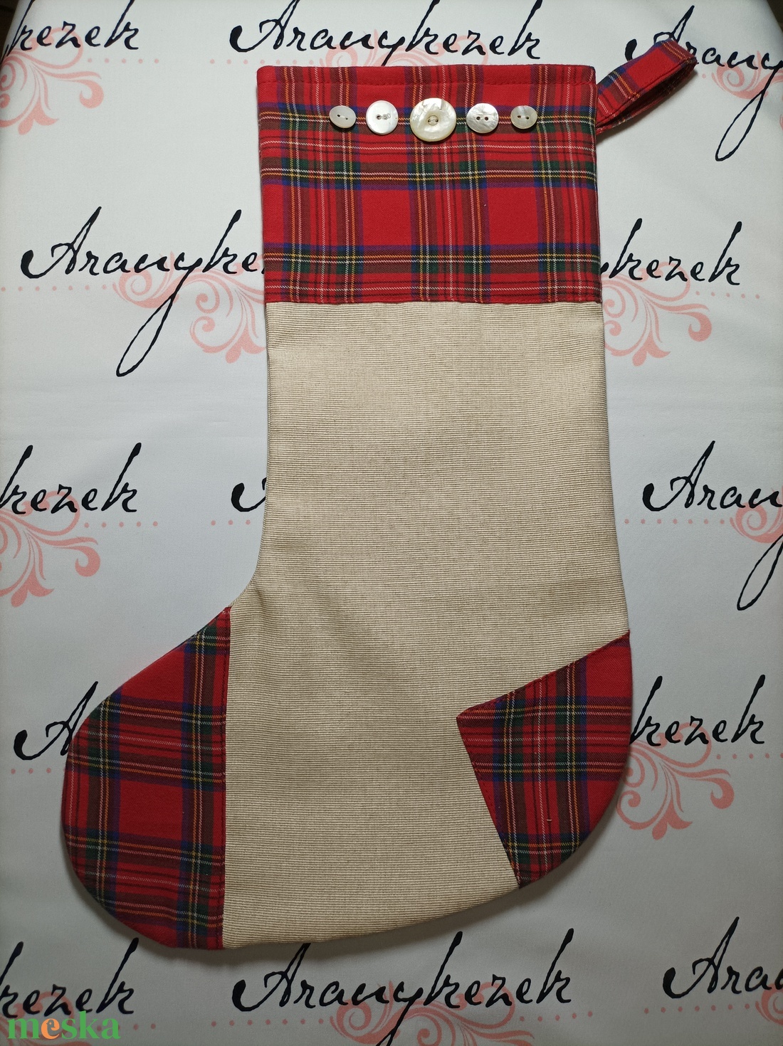 Nagy Mikulás csizma - kagyló gombokkal díszített  - karácsony - mikulás - mikulás zsák - Meska.hu