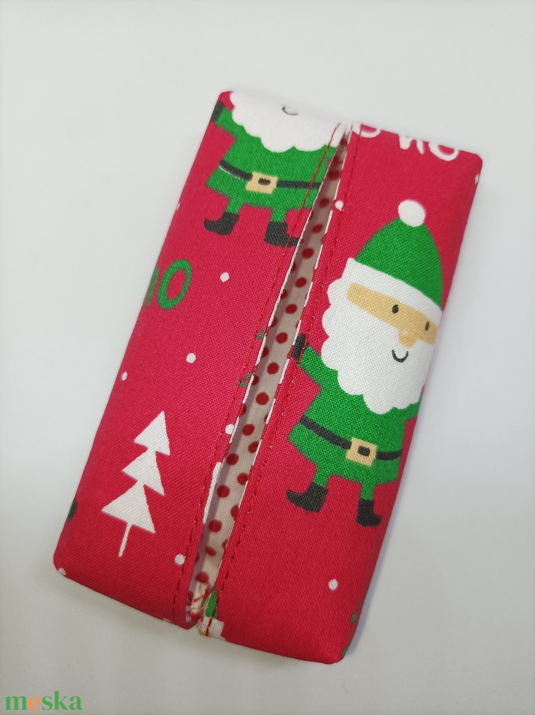 Piros Télapós- HO HO HO-bélelt papírzsebkendő tartó - táska & tok - pénztárca & más tok - zsebkendőtartó tok - Meska.hu