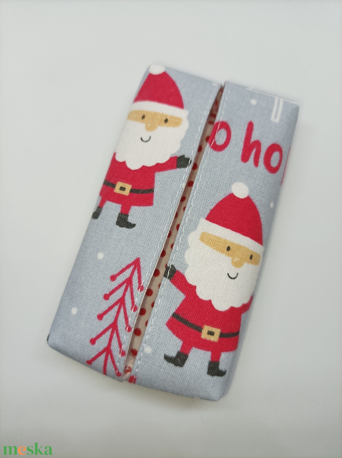 Szürke Télapós- HO HO HO-bélelt papírzsebkendő tartó - táska & tok - pénztárca & más tok - zsebkendőtartó tok - Meska.hu