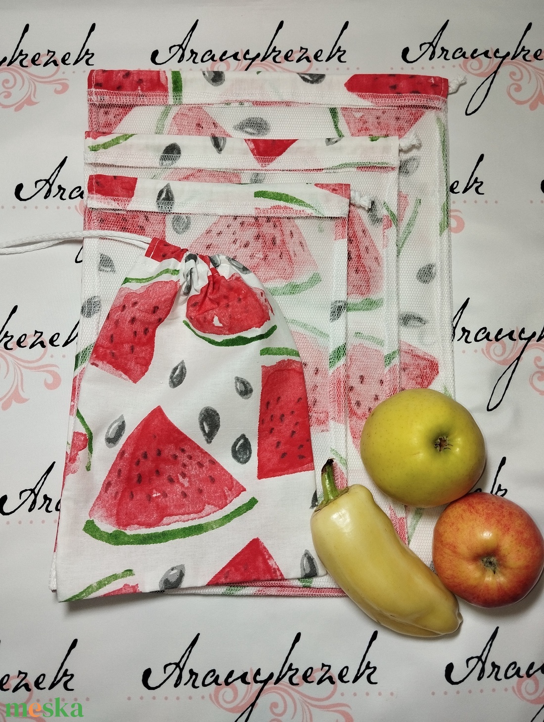 Bevásárló zsákok-dinnyés-4 db-os szett - táska & tok - bevásárlás & shopper táska - zöldség/gyümölcs zsák - Meska.hu Bevásárló zsákok-dinnyés-4 db-os szett - táska & tok - bevásárlás & shopper táska - zöldség/gyümölcs zsák - Meska.hu
