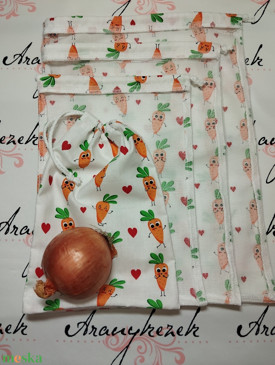 Bevásárló zsákok-sárgarépás-4 db-os szett - táska & tok - bevásárlás & shopper táska - zöldség/gyümölcs zsák - Meska.hu