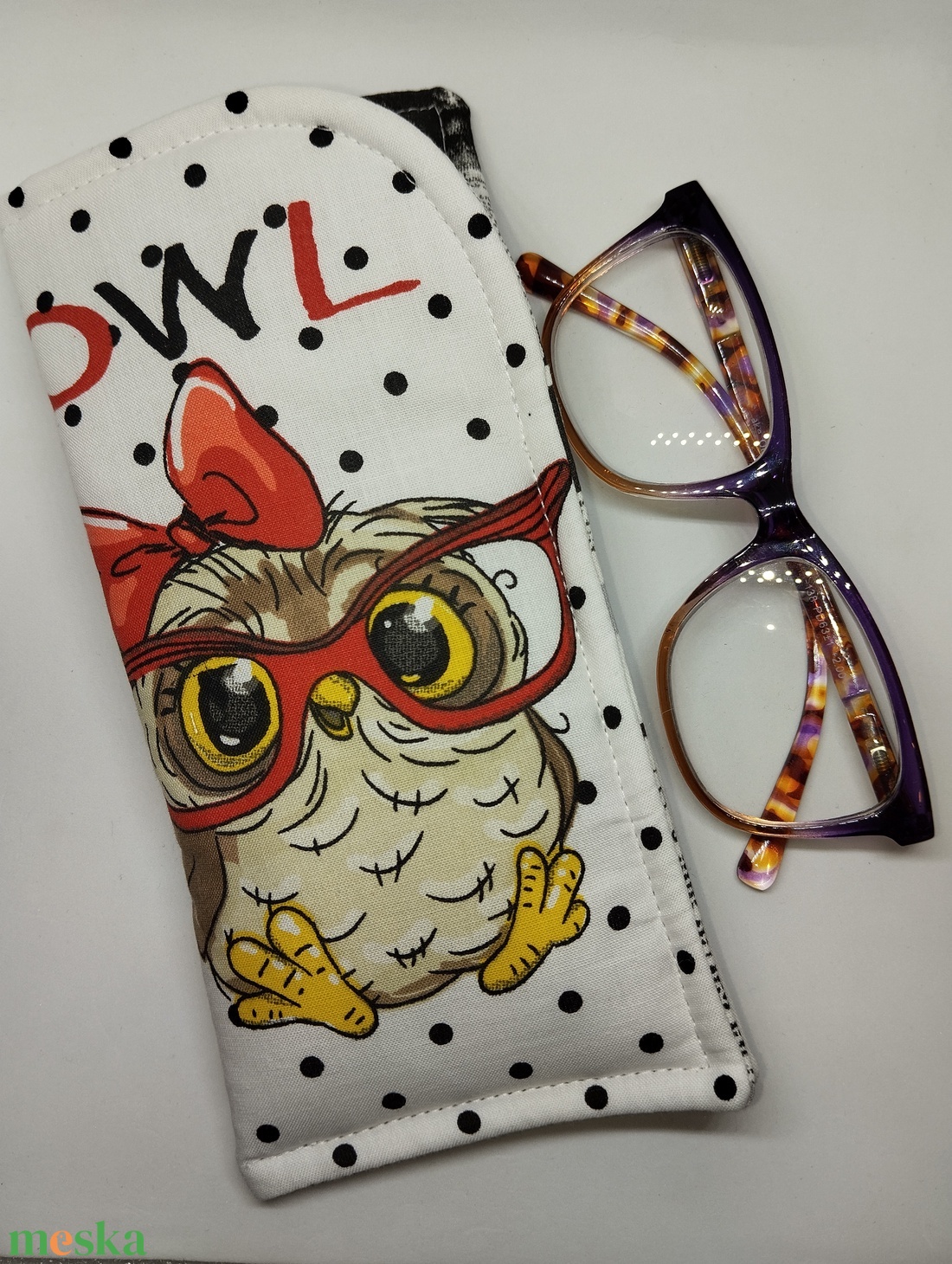 Szemüvegtok-Baglyos-prémium pamutvászonból - táska & tok - pénztárca & más tok - szemüvegtok - Meska.hu