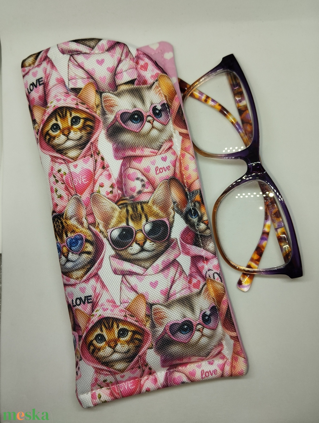 Szemüvegtok-Napszemüvegtok-Pink cicák-vízálló vászonból - táska & tok - pénztárca & más tok - szemüvegtok - Meska.hu