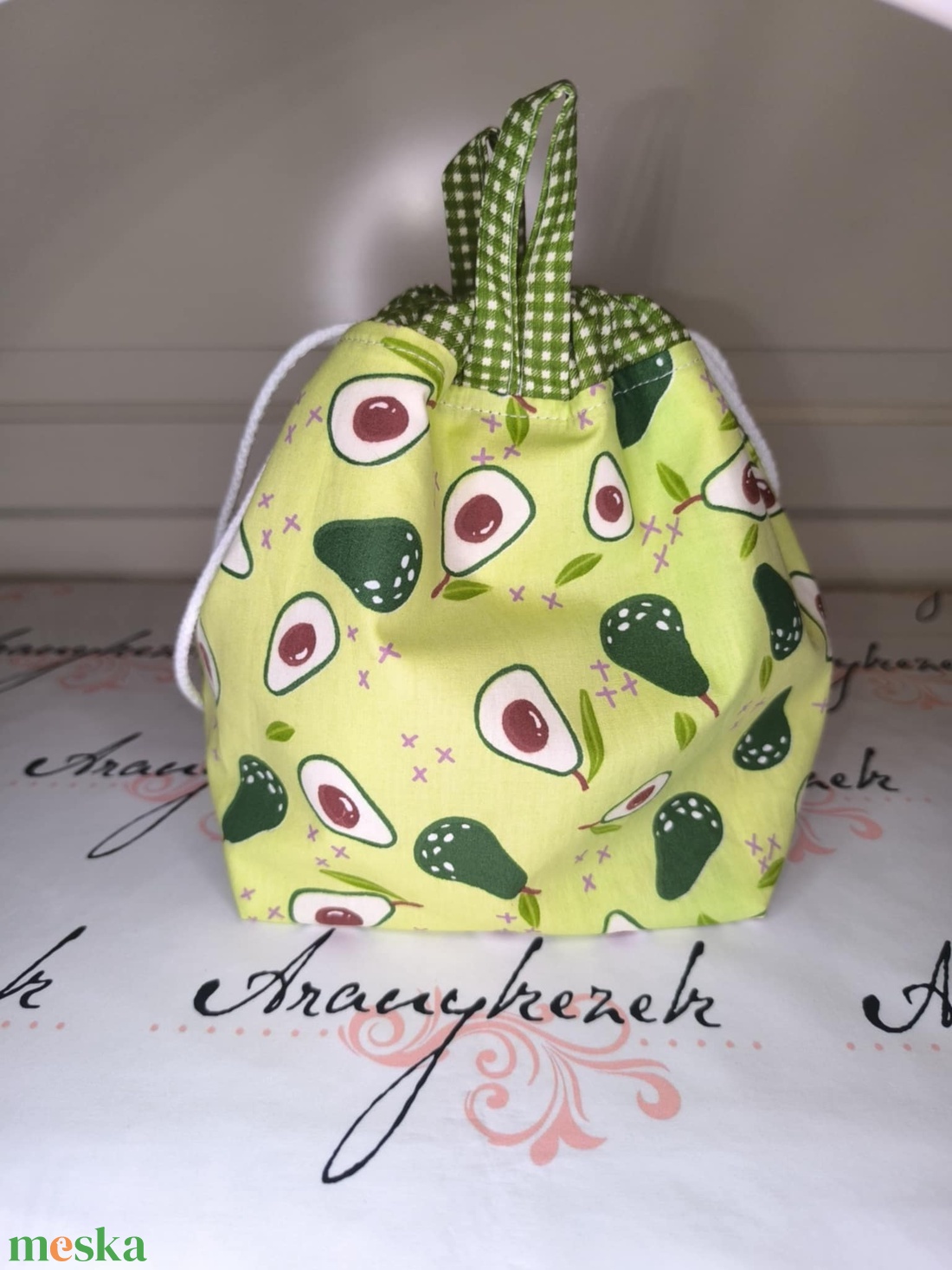 Avokádós összehúzható uzsonnás tasak - táska & tok - uzsonna- & ebéd tartó - ebéd tasak, doboz - Meska.hu