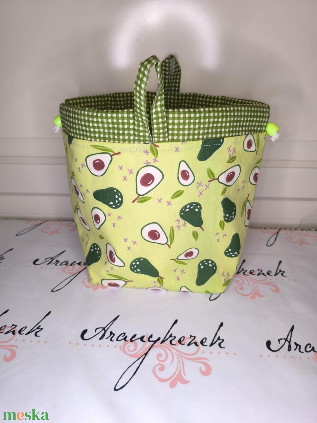 Avokádós összehúzható uzsonnás tasak - táska & tok - uzsonna- & ebéd tartó - ebéd tasak, doboz - Meska.hu