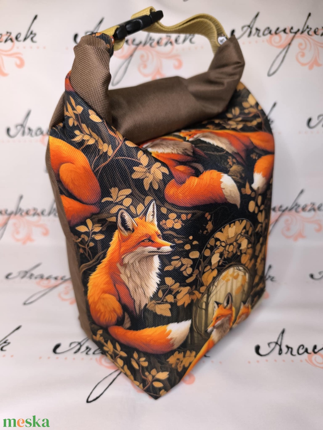 Rókapár-Vízálló uzsonnás tasak kézben vihető-PUL béléssel-Vállon is viheted egy megvásárolható pánttal - táska & tok - uzsonna- & ebéd tartó - ebéd tasak, doboz - Meska.hu